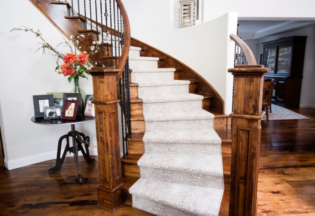 Close-up of premium stair flooring finish